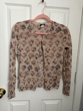 J. Crew Pink and Gray Leopard Merino Wool Cardigan